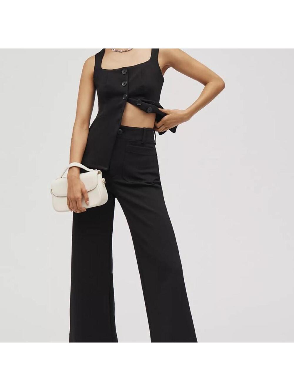 Anthropologie Maeve Colette Knit High-Rise Wide-Leg Cropped Pants
